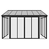 Juskys Wintergarten 12 m² - mit kristallklaren Wänden, Doppel-Schiebetüren & UV-Schutz - wasserdicht & winterfeste Überdachung aus Aluminium - Grau