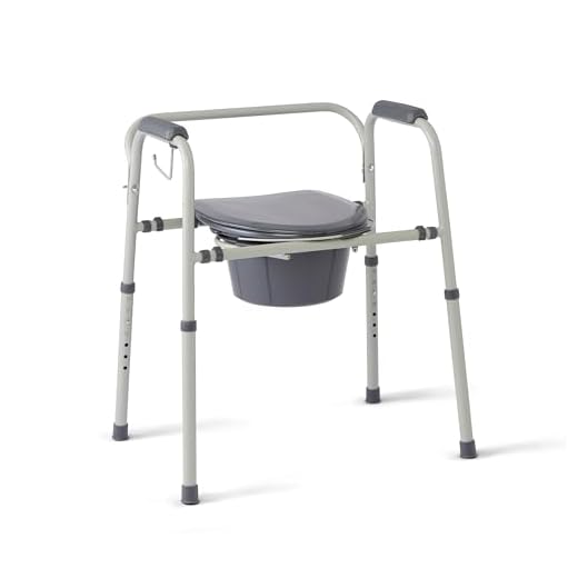Medline - MDS89664KDMBG Steel 3-in-1 Bedside Commode, Portable Toilet with Microban Antimicrobial Protection, Can be Used as Raised Toilet Seat Riser, Gray