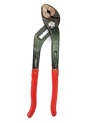 10 Inch Curved Water Pump Plier – Insulated Steel Pipe Wrench for Plumbing, Heavy-Duty Adjustable Groove Joint Monkey Spanner – Anti-Slip Grip (Red & Black)