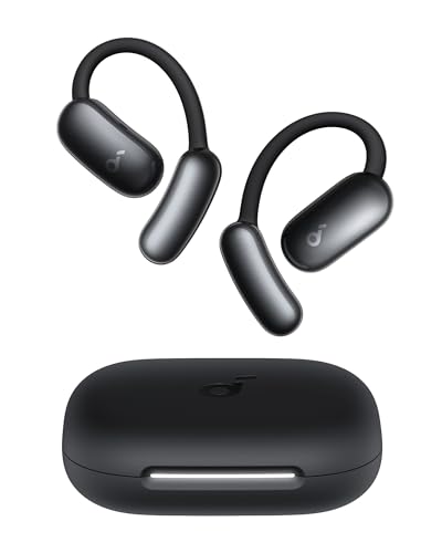 soundcore AeroFit 2 firmy Anker, słuchawki otwarte, regulowane zaczepy na uszy, ścisłe dopasowanie, bogaty bas, dźwięk bezprzewodowy Hi-Res, 42 godz. odtwarzania (Black, With AI assistant)