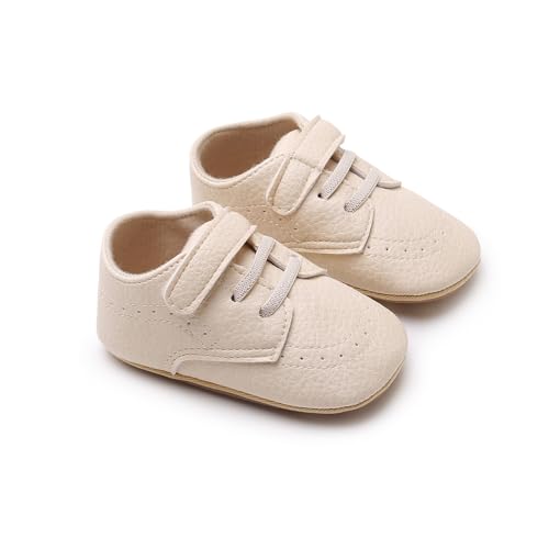 Image of SOFMUO Baby Boys Girls High Top Ankle PU Leather Sneakers Soft Rubber Sole Infant Moccasins Newborn Oxford Loafers Anti-Slip Toddler Wedding Uniform Dress Shoes
