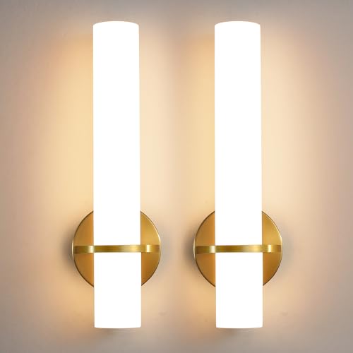 Image of AIJIASI Wall Sconces - 15 inch Gold Wall Sconces Set of Two Modern Bathroom Sconce 15W Dimmable LED Wall Sconce Light with Acrylic Lampshade, Bathroom Vanity Light for Mirror Living Room Hallway 3000K
