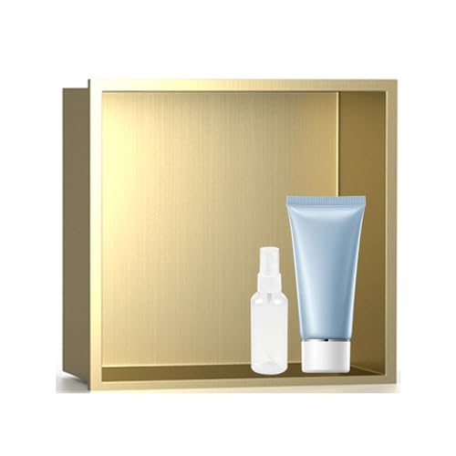 Niche de douche carrelable 32x32 cm cube de rangement mural inox doré
