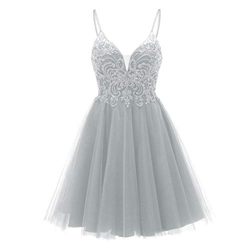 Short homecoming dresses for juniors 2021 v neck tulle beaded lac…