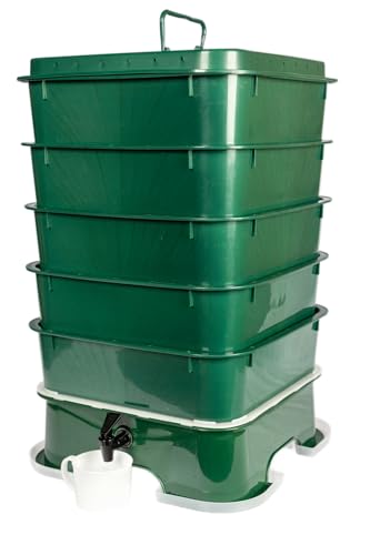 USMade-Original-Design-5-Tray-VermiHut-Plus-Compost-Bin-Green-Easy-Set-Up-and-Sustainable-Design