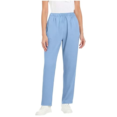 Image of Scrubs Pants for Women Plus Size Stretch Waisted Workwear Pants Medical Uniform Comfy Straight Leg Barrel with Pocket