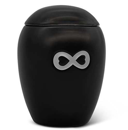Elegante urna funeraria 500ml para perros, gatos y pequeños animales para uso interior y exterior - Urna de cerámica de alta calidad en negro - también para pequeñas mascotas, roedores, pájaros