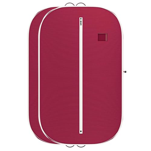 Image of Non Woven Blazer Cover with Zip | Hanging Coat Bags for Jacket, Saree, Shirt, Garments Clothes | Unisex Dress Wardrobe Organizer Folding Suit Covers, Maroon | Pack of 2