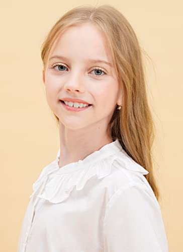 Image of SOLOCOTE Girls White Blouse Ruffle Long Sleeve Button Down Shirts Princess Cotton Loose Soft Tops Spring and Summer, SLN9011 13-14 White