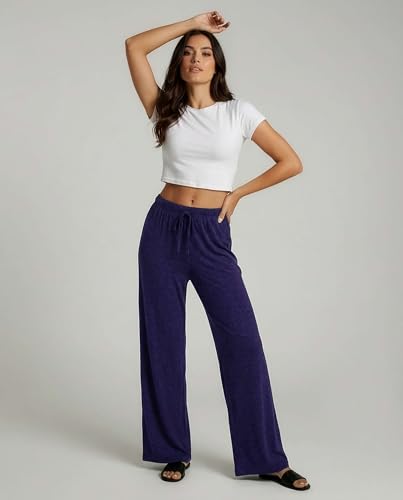 Image of Real Essentials 3 Pack: Women's Soft Palazzo Pants - Wide Leg Yoga Casual Loungewear Pajama Pj Bottoms (Plus Available)