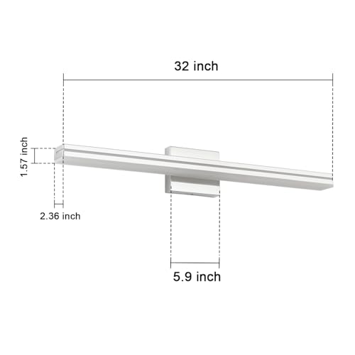 Image of SineRise 32-Inch LED Modern Bathroom Vanity Light Bar, Chrome Modern Acrylic Bathroom Wall Lighting Fixtures Over Mirror (Cool White 6000K)