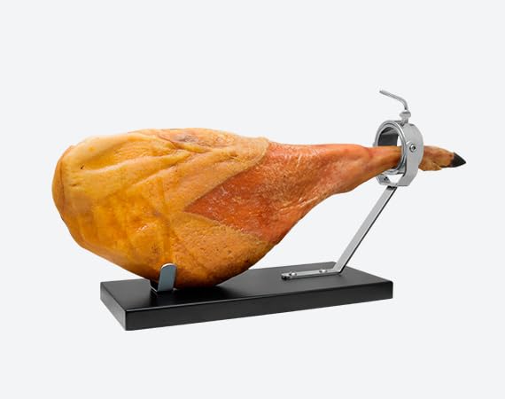 FERRETERIA LEPANTO Jamonero Profesional de Acero Inoxidable con Base de Madera | Soporte jamonero para Jamón y Paletilla | Sistema Basculante y Giratorio para un Corte Preciso (Jabugo Fijo)