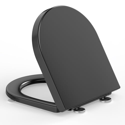 YEAUPE PRO Tapa WC Universal[CORTO], Asiento de Inodoro de Cierre Suave en Forma de D con Liberación Rápida para una Fácil Limpieza, Negro, 43 x 36x4,9 CM