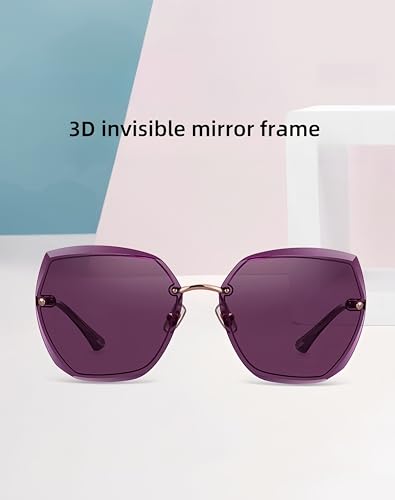 HEPTICS Oversized Polarized Sunglasses for Women, Purple with Gold Frame, UV Protection, 3D Invisible Mirror Design,Driving Sun Glasses3