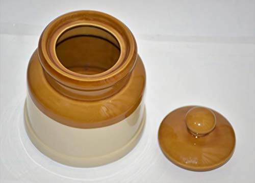 Pure Source India Ceramic Pickle Jar With Lid - 1000ml, 1 Pc, Ivory and Brown