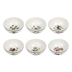 Portmeirion Botanic Garden Birds | Set of 6 Assorted Bird Motifs Fruit Bowls for Breakfast and Desserts | 5.5 Inch Made of Fine Earthenware | Dishwasher and Microwave Safe | Made in England