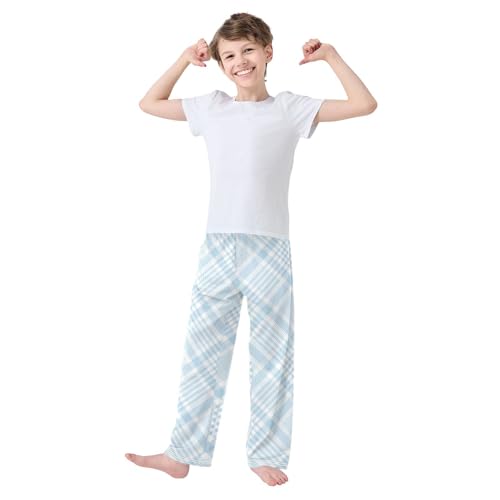 Pastel Blue Check Plaid Boys Pants for Kids Jogger Pants with Pockets S-XL2