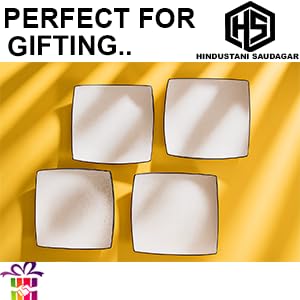 Image of HS HINDUSTANI SAUDAGAR OFFWHITE Quarter Ceramic Plates Sets of 4 dinnerware Sets Plates for Dinner Pasta Lunch thali & Dinner Set Handcrafted Ideal Kitchen Design for Daily Use and Gifting.