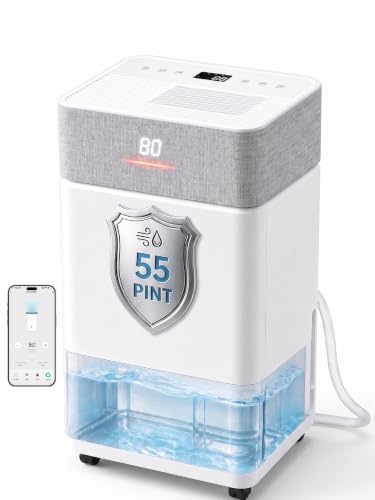 Image of Uthfy 5000 Sq. Ft. Dehumidifier w /WiFi for Basement, Max 55 Pints /D Dehumidifiers with Drain Hose, 24-H Timer, Child Lock, Auto Defrost, Intelligent Humidity Control for Bathroom, Bedroom, Home