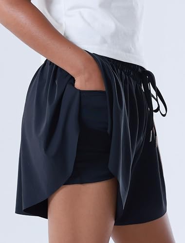 Girl's Athletic Shorts High Waist Flowy Butterfly Skirt with Pockets Liner 2 in 1 for Fitness, Running Sports3