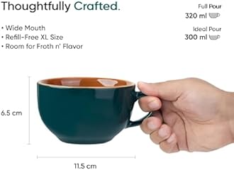 Shay Large Ceramic Coffee Cup Saucer Set, Teal Green, 320ml | Cappuccino Cup | Glossy Finish | Premium Porcelain | Microwave Safe (XL Cup Saucer - Teal Green)