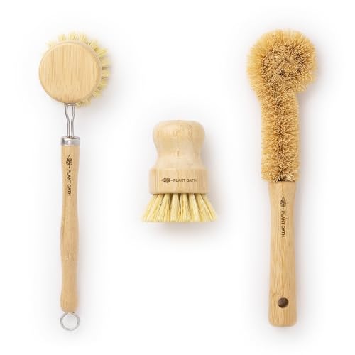 Image of | Bamboo Dish Brush Set #03 | Eco-Conscious Kitchen Cleaning Kit | Sustainable Gifts | Bridal Friends Family | Plastic-Free Tools