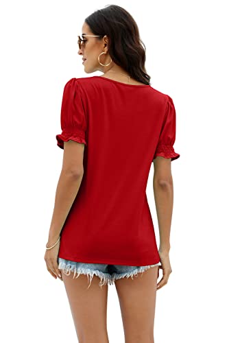 WEESO Womens Summer Tops 2025 Trendy Square Neck Blouses Short Puff Sleeve Shirts4