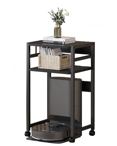 SUOWUKS ロボット掃除機収納ラック 多サイズ対応 お掃除ロボット置き台 高さ調節可能収納ラック サイドテーブル 落下防止 ベッドサイドテーブル キャスター付き 移動便利 空間活用ラック 寝室 リビングルーム ソファ ベッドサイド 室内収納 移動便利 (ブラック, 幅40CM) [並行輸入品]