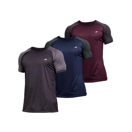 Kit 3 Camisetas Dry Fit Masculina, Manga Curta Raglan, Malha Fria, Gola Redonda, Esportiva para Academia, Corrida e Ciclismo (BR, Alfa, GG, Regular, Preto + Vermelho + Azul)