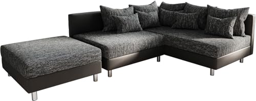 DELIFE Eckcouch Clovis Schwarz mit Hocker Ottomane Rechts Ecksofa Modular