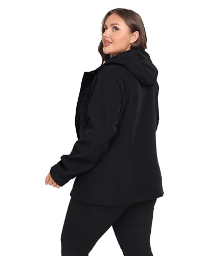 wantdo Women's Plus Size Softshell Jackets Hooded Warm Fleece Lined Windbreaker2