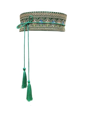 FANFAN Green Embroidered Belt Mexican Embroidered Belt for Women Vitage Floral Belt Boho Tassel belt Ethnic Waist Belt E6
