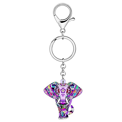 WEVENI Cute Elephant Gifts for Women Acrylic Anime Elephant Keychain Keyring Purse Handbag Car Keys Charms (Violet)4