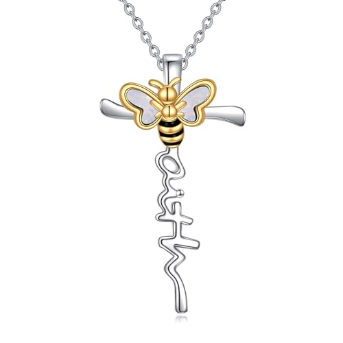 Collier croix de foi pour femme argent 925 pendentif abeille fleur