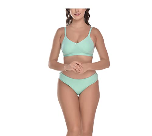 Image of Elina Women's Full Coverage Non Padded with Detachable Strap Cotton Hosiery Bra and Panty Set (Lovia Set)