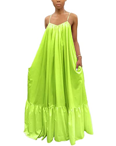 Womens Sexy Spaghetti Strap Summer Ruffle Hem Bandage Oversized Beach