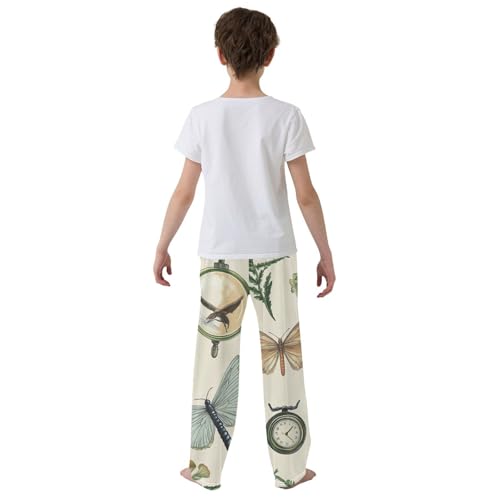 Butterfly and Leaves Boys Long Pants Soft Trousers Elastic Waist Kids Lounge Bottoms with Pockets S-XL3
