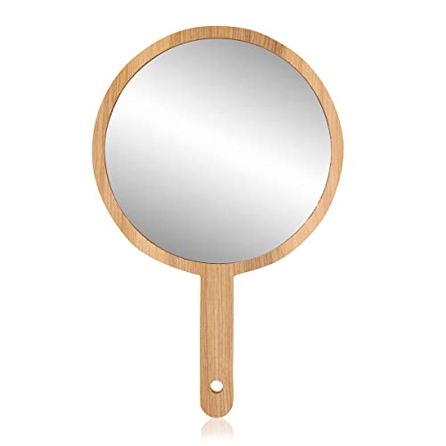 Image of Jumbo Round Shape Wooden Beauty Makeup Mirror 9.5 inch for Bathroom, Dressing Table /Shaving /and for Travel kit