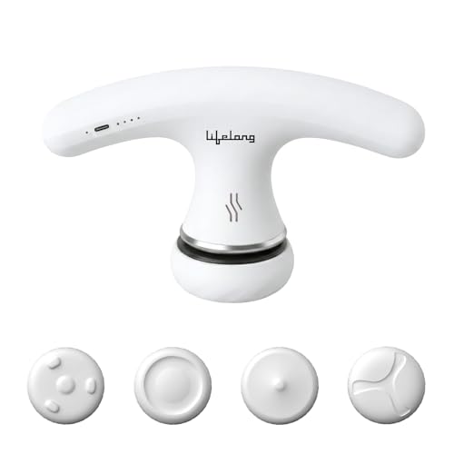 Image of Lifelong Flathead Massager | Rechargeable Body Massager for Pain Relief | 4 Special Heads for Targeted Therapy | 4 Speed Levels | Full Body Electric Percussion Massager for Adults & Children | White