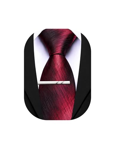 Image of Barry.Wang Silk Men Ties Formal Stripes Necktie and Tie Clip for Wedding Party Business Fashion Classic