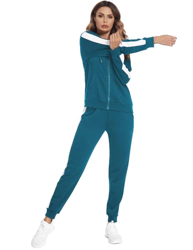 Parabler Damen Trainingsanzug Zweiteiler Jogging Anzug Jogger Tracksuit Sportanzug Lässig Sport Kleidung Frauen Sportwear Blau S