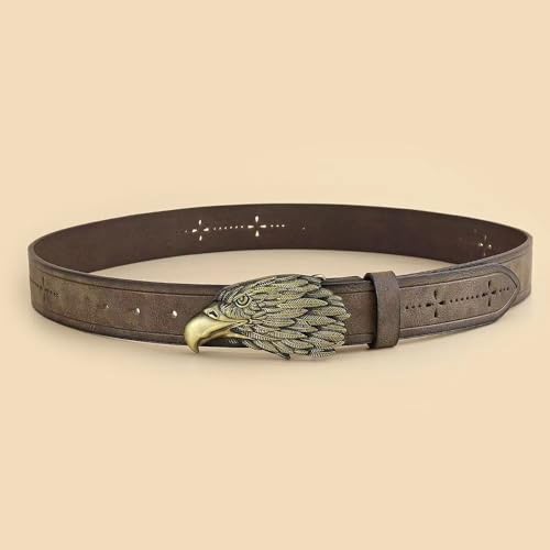 Eagle Head Western Cowboy Rivet Retro Brown Leather Cross Hollow-out Carved Waist Belt Men Causal Golf Pants Polo Shirts Matching Steampunk Rock Buckle Belts Pattern Floral Engraved Buckle Belt4