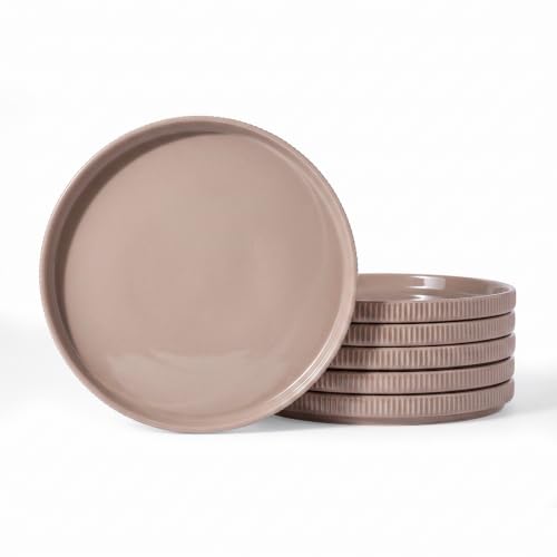 famiware Star 10/8 inches Salad Plates Set for 6, Cinnamon Brown