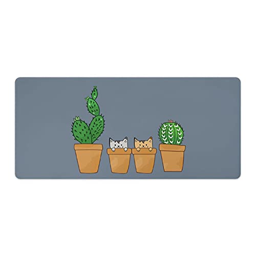 Desk Pad Office Desk Mat Large Gaming Mouse Pad Durable Extended Computer Mouse Keyboard Pad ,Cartoon Flowerpot Cat Cactus Ball Water-Resistant Thick Writing Pads with Non-Slip Rubber