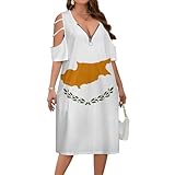 Zakqeik Women's 2025 Summer Off Shoulder Midi Dress Cyprus Flag Short Sleeve Party Dresses Casual XS
