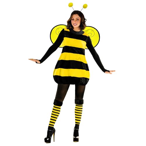 Morph Damen Bienenkostüm, Hummel-Outfit für Halloween, Königin Biene Verkleidung für Partys und Events, XXL