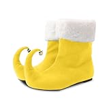Generisch Zapatos de elfo de Navidad rojos Botas para adultos Hombres y mujeres Zapatos divertidos con campanas de Navidad Decoraciones navideñas Disfraz festivo Zapatos enanos, amarillo, 42 EU