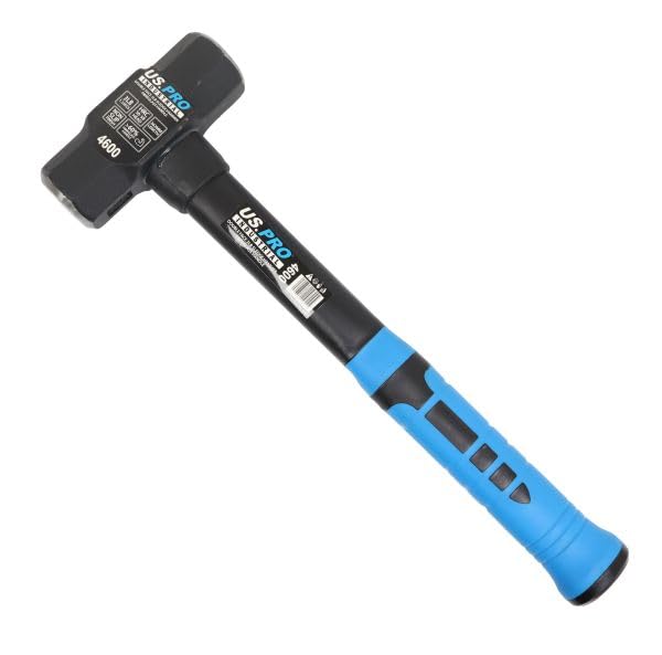 US PRO Double Face 3Lb 1.35kg Sledge Hammer Fibreglass Handle with Grip Lump, Silver