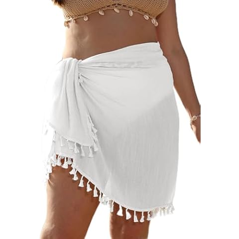 Swimwear Cover Up,Sexy Fashion Beach Hand Crochet Shawl Capelet Cover Up Sunscreen Net Triangle Fishnet Skirt (SJJ9) (White)… Cover