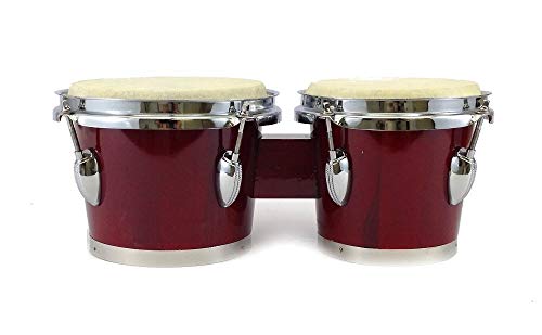 BONGOS 7' + 8' inch DARK RED WOOD DUAL DRUMS SET - WORLD LATIN Percussion - NEW